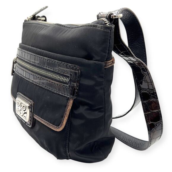 Brighton Carter Bag Purse Blk/Choc H92189 Sterling Silver Vinyl Crossbody - Picture 3 of 10